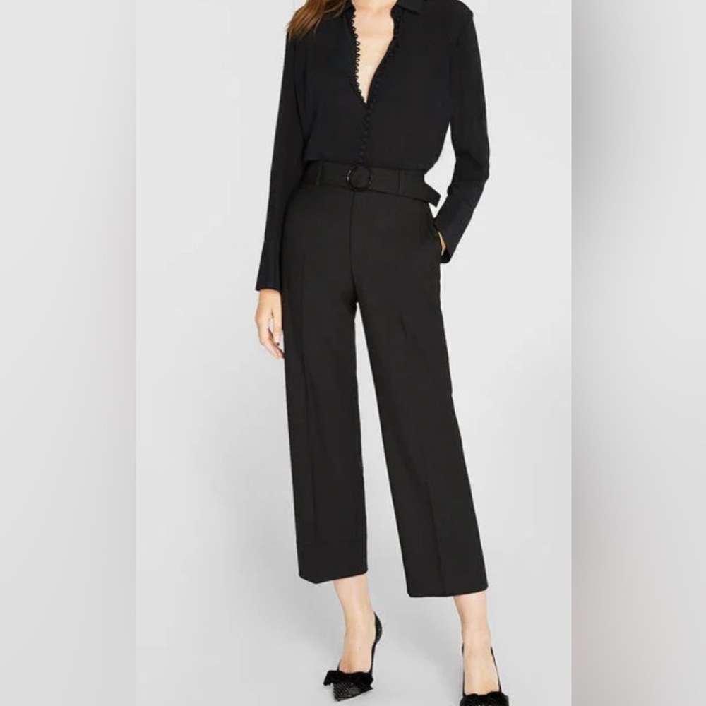 Club Monaco cropped enamel ring belted wool blend trouser NWT